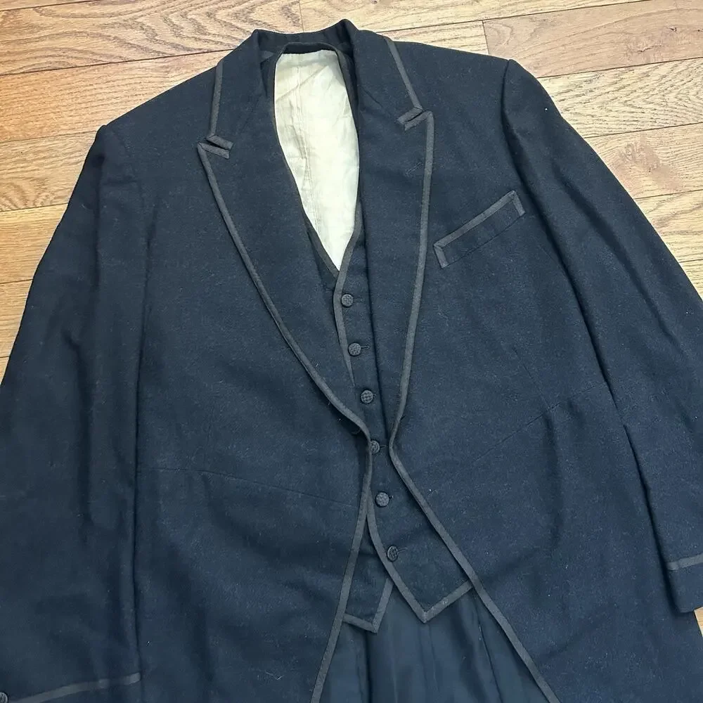Vintage 1948 Morning Suit 40s Bespoke Wool Coat And Vest Set Single Button Small